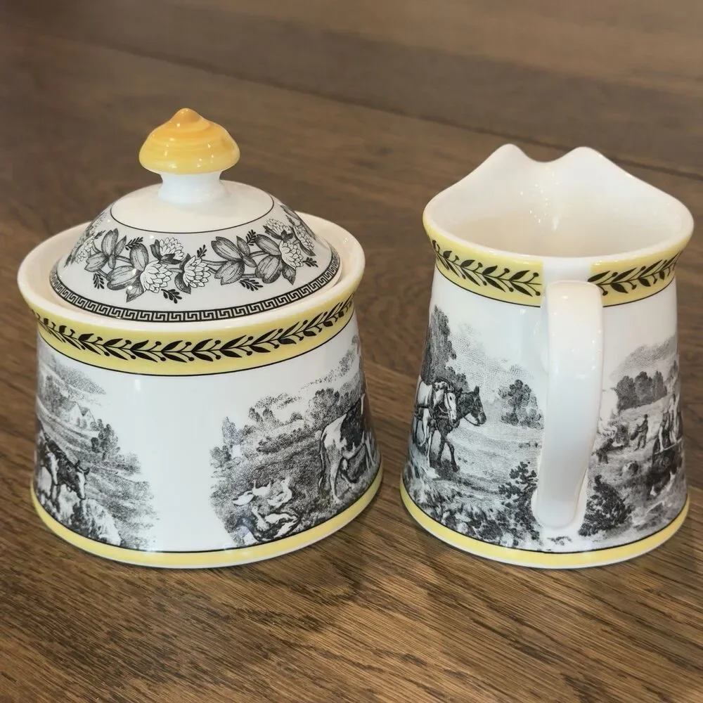 Villeroy & Boch Auden Ferme Sugar Bowl Creamer Set W/Lid Made In Germany Yellow